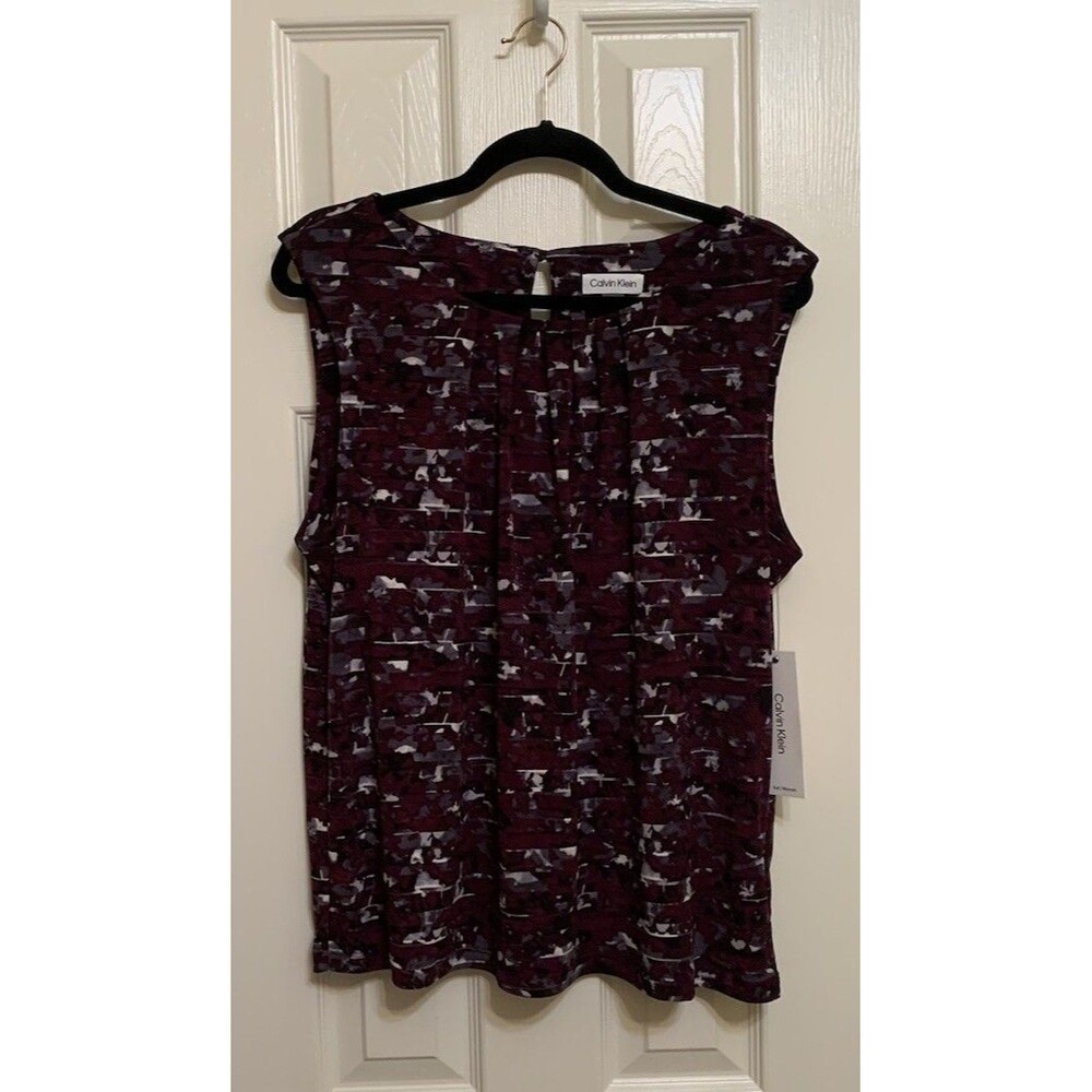 Calvin Klein Womens Size 1X Top Sleeveless Blouse Pleated Neck NWT